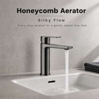 Robinet de lavabo monotrou en acier inoxydable 304 gris anthracite, mitigeur de salle de bain moderne