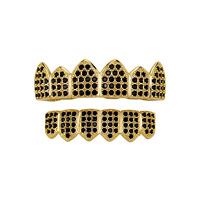 Nouvelle mode Hip Hop 6 dents Grillz en laiton rouge micro zircon plaqué noir pour hommes et femmes