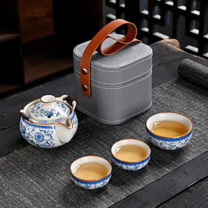 <b>Floral</b> Ceramic <b>Teapot</b> With Three Cups Travel Tea Set Portable Outdoor Use Dehua Origin Luxury Retro Style - Product Image 2