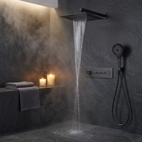 Système de douche thermostatique moderne avec pommeau pluie et douchette à main pour installation encastrée dans la salle de bain