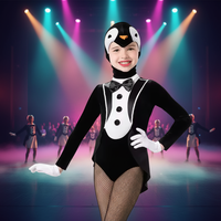 Costume de pingouin pour filles, style smoking en velours noir, pantalon de ballet avec chapeau pour spectacle sur scène, vente en gros