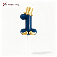 Marineblauer Gentleman-Zylinder mit Goldener Schnurrbart-Geburtstagskerze im Gentleman-Stil, Ziffern-Kuchenkerzen-Topper für Jungen, Männer, Väter