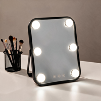 Smart Square Desktop Lighted Magnifying Makeup Mirror LED Display Screen Metal Glass Frame 6 LEDs Dimmable Touch Personalized