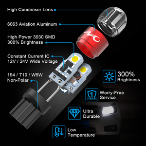 Bombilla LED GESLLA T10-3030 W5W para Autos Polo/A5, 5W 650LM, IP68 Impermeable, Blanca/Roja Ámbar, 12V-24V, Luz Interior para Auto - Product Image 2