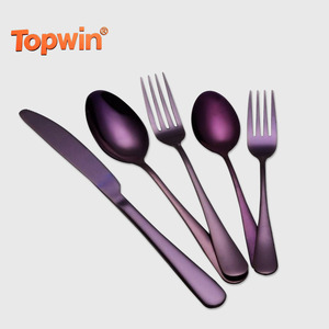 Bulk purple Knife, Fork and Spoon Cutlery <b>Set</b> Stainless Steel square Handle Cutlery Silverware <b>Set</b> - Product Image 1