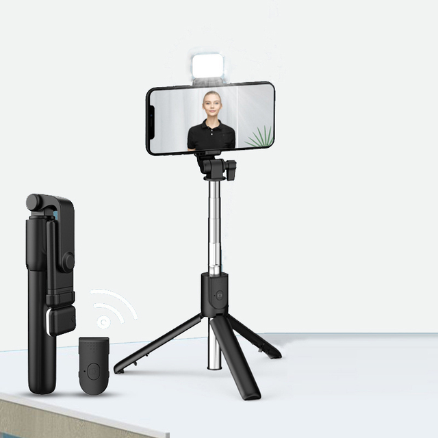 Adjustable Folding Carbon Fiber Mobile Phone Selfie Stick with Beauty Light & Remote Control Multifunctional Live Desktop Tripod