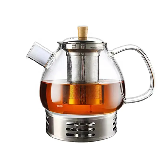 Large Glass Teapot with Infuser 1.5L Borosilicate Glass Kettle with Stainless Steel Teapot Warmer Base Warmer round tea warmer