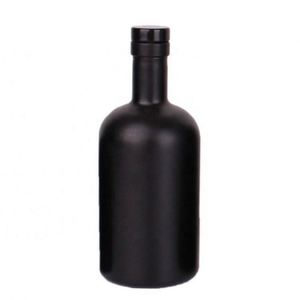 Botella de Vidrio Negro Mate para Vodka, Whisky, Brandy, Vino y Licores, 500ml 750ml, Tapón de Corcho, Forma Cilíndrica, para Aceite de Oliva, con Serigrafía - Product Image 1