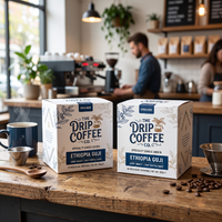 AT PACK Échantillon Gratuit Personnalisé Sachet d'Emballage Vide pour Filtre à Café Japonais à Goutte, Scellé sur 3 Côtés, avec Oreilles de Suspension, Dose Unique