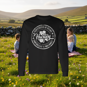 T-shirt a maniche lunghe con nome di famiglia irlandese Hurley, design girocollo nero - Product Image 3