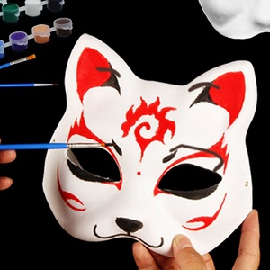 <span class=keywords><strong>Masque</strong></span> facial demi-visage en pulpe peint à la main, motifs renard et chat, style opéra <span class=keywords><strong>de</strong></span> Peking, pour enfants, à peindre soi-même, coloré - Product Image 1