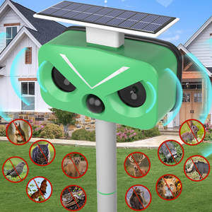 طارد القطط بالموجات فوق الصوتية مع كاشف حركة PIR و3 أضواء LED وامضة وصوت، طارد حيوانات يعمل بالطاقة الشمسية - Product Image 1