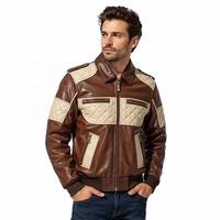 Blouson Aviateur Homme en Cuir de Veau Matelassé Multi-Poches OEM pour Extérieur, avec Passepoil Contrastant Vertical au Dos et Ourlet Côtelé – Vêtement d'extérieur Personnalisé