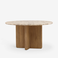 Table à manger ronde Dream Home avec plateau en marbre naturel et base croisée en bois massif, table à manger moderne pour la salle à manger à domicile