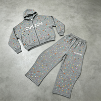 Ensemble de survêtement 2 pièces de haute qualité pour homme : sweat à capuche zippé orné de strass et pantalon droit – Fabricant de survêtements de jogging lourds