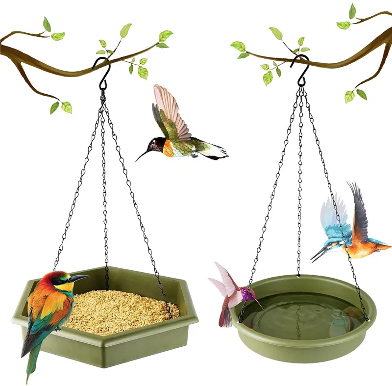 Lammeren Hangende Vogel Bad En Feeder 2 In 1 Hangend Raam Vogel Feeder Hervulbare Glijbak Weer & Vogel Baden Voor Buiten