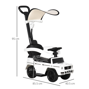 HOMCOM Push Car pour enfants de 12 à 36 mois avec licence Mercedes, auvent et poignée de poussée, 85,5x40. 5x95 cm, Blanc - Product Image 3