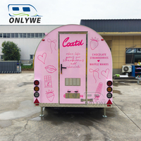 ONLYWE Remorque à Snacks Personnalisable, Camion de Nourriture de Rue, Camion à Sandwichs, Petit Chariot à Hot-Dogs, Chariot à Café, Caravane à Glaces en Aluminium
