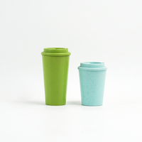 Tasses à café réutilisables en paille de blé à double paroi de 16 oz avec couvercle, personnalisables avec logo imprimé – Idéales pour une utilisation portable en extérieur