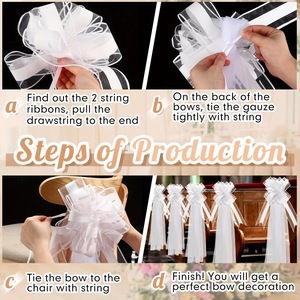 Lot de 4 bancs de mariage blancs avec nœuds papillon et longues ailes en voile pour la décoration de l'allée de l'église et la décoration de voiture de mariage - Product Image 4