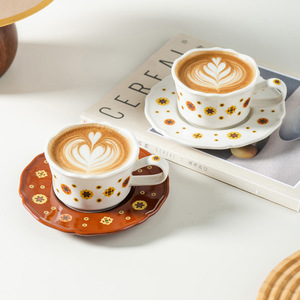 Retro Floral Ceramic Coffee <b>Cup</b> And Saucer <b>Set</b> For Afternoon <b>Tea</b> Home Use - Product Image 1