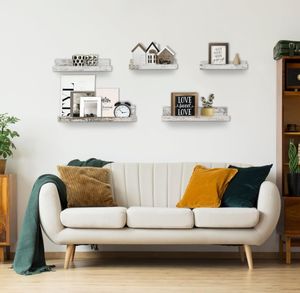 Estantes Flotantes de Madera de Estilo Rústico de 5 Niveles, Sostenibles y Multifuncionales, para Montar en la Pared, Decoración Rústica para Artículos Pequeños - Product Image 3