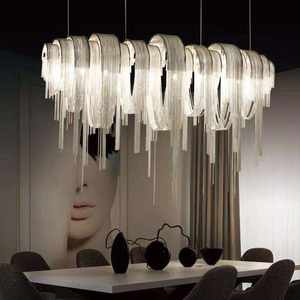 Aluminum Aluminum Chain Macrame Pendant <b>Light</b> Living Dining Room Tassels Fringe <b>Chandelier</b> - Product Image 1