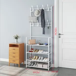Factory direct supply Simple Floor Clothes Rack And Shoe Rack 4 Layer Iron shelf in living room