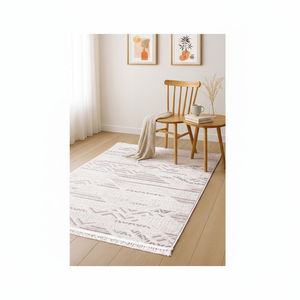 Alfombra Tejida Levini Beige Geométrica de Mezcla de Poliéster/Algodón de 8mm, Lavable, Texturizada, Moderna, Estilo Escandinavo, para Sala de Estar, Dormitorio, Hogar - Product Image 1