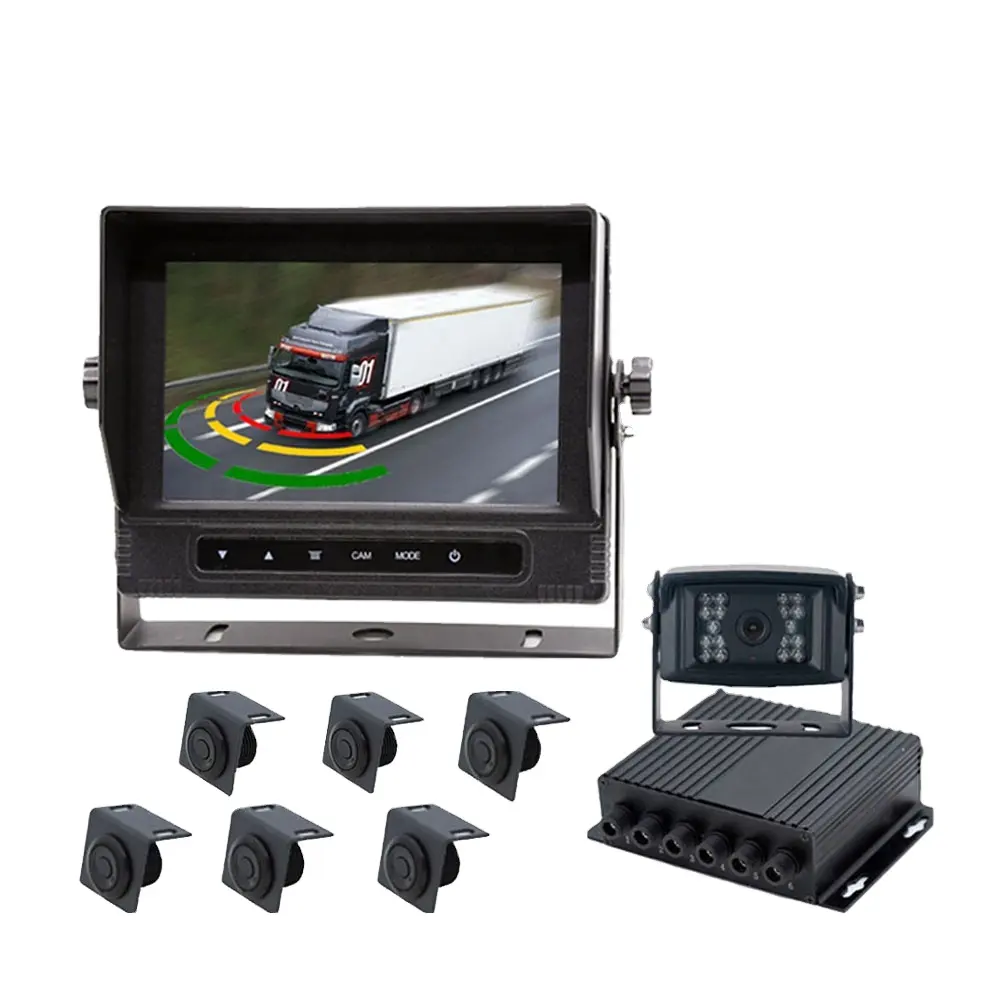 0.3-5M detection range truck parking sensor system with 7inch waterproof monitor HD camera ideal for heavy duty vehicles