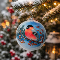 Boule de Noël en verre peinte à la main personnalisée, motif bouvreuil, ornement suspendu pour arbre de Noël, décoration de fête, souvenir, cadeau