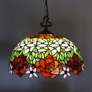 LongHuiJing <b>Rose</b> Tiffany Chandelier Ceiling <b>Lights</b> Colored Glass Restaurant Pendant Lamp - Product Image 1