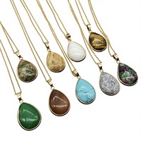 Nouveau Collier en Cuivre Turquoise avec Pendentif Goutte d'Eau Bordé de Pierres Semi-Précieuses en Agate et Cristal, Meilleure Vente pour l'Approvisionnement Transfrontalier