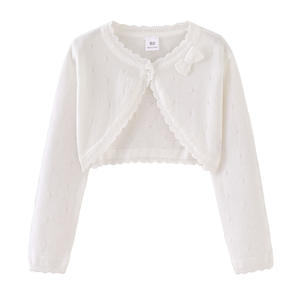 Boléro en tricot pur coton avec nœud pour fille Cardigan décontracté en coton pour fille - Product Image 6