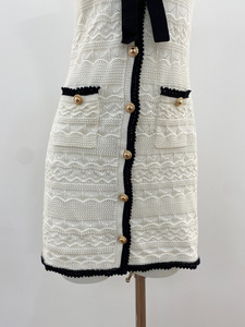 <span class=keywords><strong>Vestido</strong></span> de oficina Seven Color 2026, novedades, color <span class=keywords><strong>blanco</strong></span> marfil francés, con encaje en contraste y broche de lazo desmontable - Product Image 6