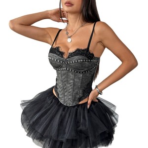<span class=keywords><strong>Top</strong></span> bustier court <span class=keywords><strong>pour</strong></span> femme, style corset à armatures, coupe ajustée, avec dentelle noire ajourée, style Y2K, <span class=keywords><strong>pour</strong></span> soirée, club et rendez-vous galant - Product Image 5