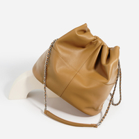 Sac seau en cuir véritable, doux, avec cordon de serrage, chaîne réglable, grande capacité, pour les déplacements quotidiens des femmes