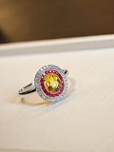 Bague Xinfly en or jaune 18 carats avec saphir naturel, sertie de rubis et de diamants, en or Au750, bijoux fins pour fiançailles, mariage ou cadeau de fête - Product Image 5