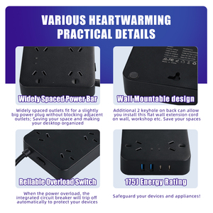 4-outlet 1.5m công nghiệp & bệnh viện sử dụng tăng bảo vệ Dải điện với 2 cổng USB và dây mở rộng dài - Product Image 6