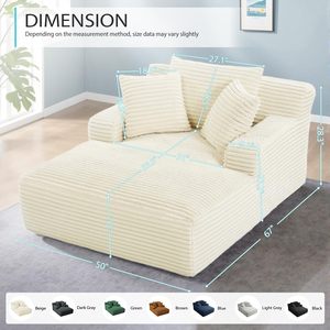 <span class=keywords><strong>Canapé</strong></span>-lit nuage d'intérieur 67 pouces, chaise longue surdimensionnée en velours côtelé, <span class=keywords><strong>canapé</strong></span> sans structure à assise profonde pour salon - Product Image 2