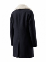 Manteau d'hiver pour femme en mélange de laine, mi-long, fermeture éclair asymétrique, col en fausse fourrure sherpa, veste noire, vêtement d'extérieur