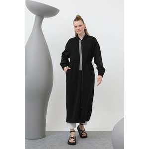 Gabardina de mujer, manga larga, tejida, beige, informal, para todas las estaciones, cómoda, con cremallera frontal y detalle de lazo. - Product Image 5