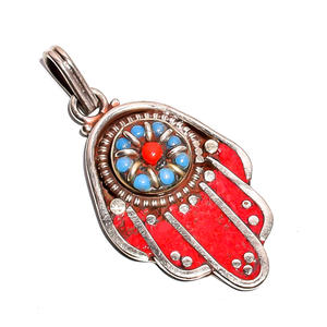 Joyería fina de plata tibetana, joyería colgante de plata de lapislázuli coral turquesa natural, proveedor de joyería de piedras preciosas antiguas - Product Image 6