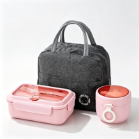 Boîte à lunch 2-en-1 en paille de blé 930ML+600ML, hermétique, compatible micro-ondes, avec bol à soupe, fourchette et cuillère intégrées, et sac repas