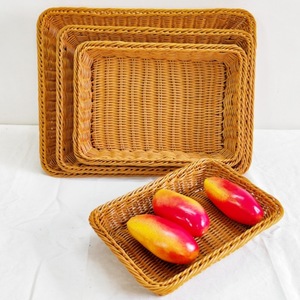 Cesta rectangular de ratán tejida a mano, bandeja marrón para almacenamiento de alimentos, para exhibir frutas, pan y bocadillos - Product Image 2