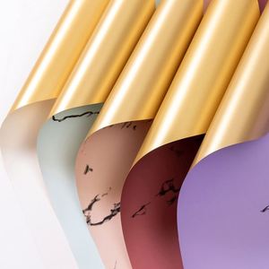 Luxury 58*58cm/Pcs Marbling <b>Pattern</b> Printed Waterproof Plastic Floral Bouquet Wrapping <b>Paper</b> Golden <b>Paper</b> for Florist Wrapper - Product Image 1