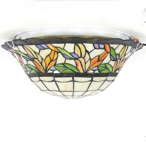 Lámpara de Techo Estilo Tiffany LongHuiJing, Lámparas de Techo Antiguas con Flores, Luces Hechas a Mano con Vidrio de Colores - Product Image 3