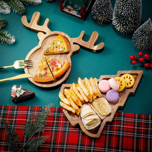 Wooden Christmas <b>Tray</b> Reindeer And Tree Shape Solid Wood Cartoon Plate For Fruit Dessert Serving - Product Image 1