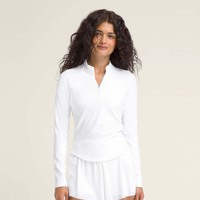 Atasan Olahraga Wanita Berlubang Laser Cepat Kering Elastis Tinggi Longgar Setengah Resleting Kerah Tegak Slim Fit