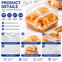Conteneur alimentaire à charnière en PET transparent |   Boîte d'emballage jetable pour boulangerie, pour pain, gâteaux, pâtisseries et desserts